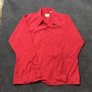 Vintage 70s Permanent Press KMart Shirt Mens Large Red Long Sleeve Button Up